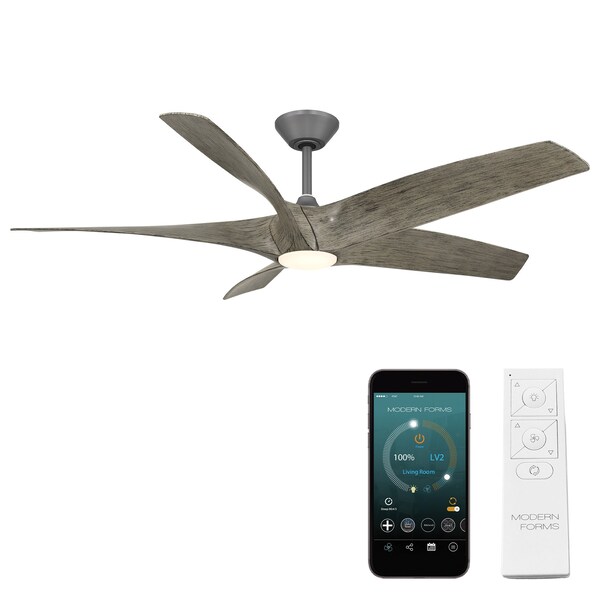 Modern Forms Fans Zephyr Indoor or Outdoor Smart Ceiling Fan 2700-3000-4000-5000K LED in Graphite/Weathered Wood - FR-W2401-62L-GH/WW