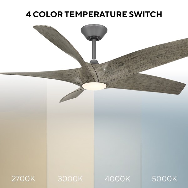 Modern Forms Fans Zephyr Indoor or Outdoor Smart Ceiling Fan 2700-3000-4000-5000K LED in Graphite/Weathered Wood - FR-W2401-62L-GH/WW