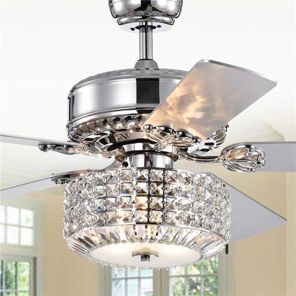 Warehouse Of Tiffany Warehouse of Tiffany CFL-8372REMO-CH 52 in. Walter Lighted Ceiling Fan with Crystal Bowl Shade; Chrome - CFL-8372REMO/CH