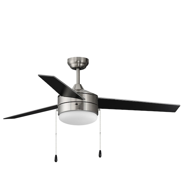 Maxim Lighting Trio 52'' 3-Blade Fan w Pull Chain, Satin Nickel/Black - 89906FTSNBK