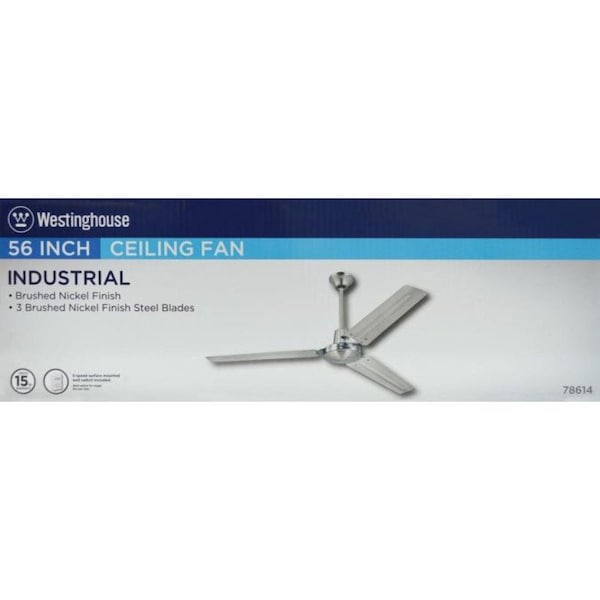 Westinghouse Jax Industrial-Style 56" 3-Blade Brushed Nickel Indoor Ceiling Fan - 7861400
