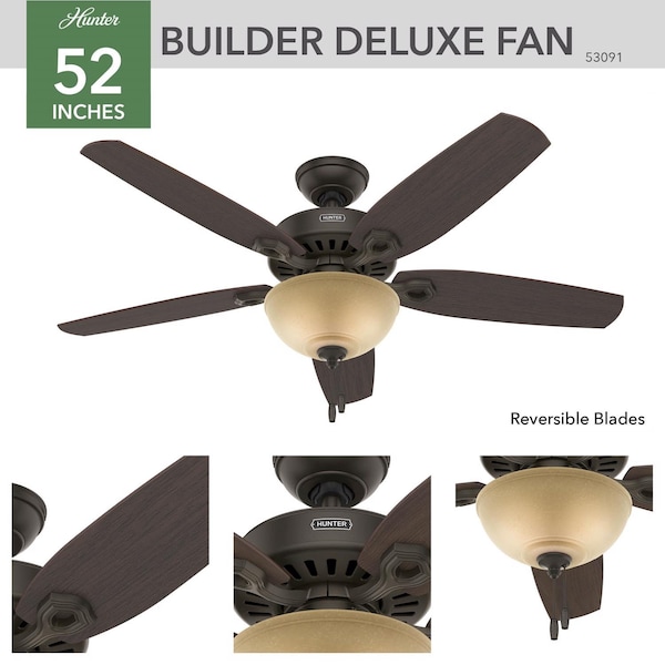 Hunter Hunter Builder Deluxe 52 in. New Bronze Brown LED Indoor Ceiling Fan - 53091