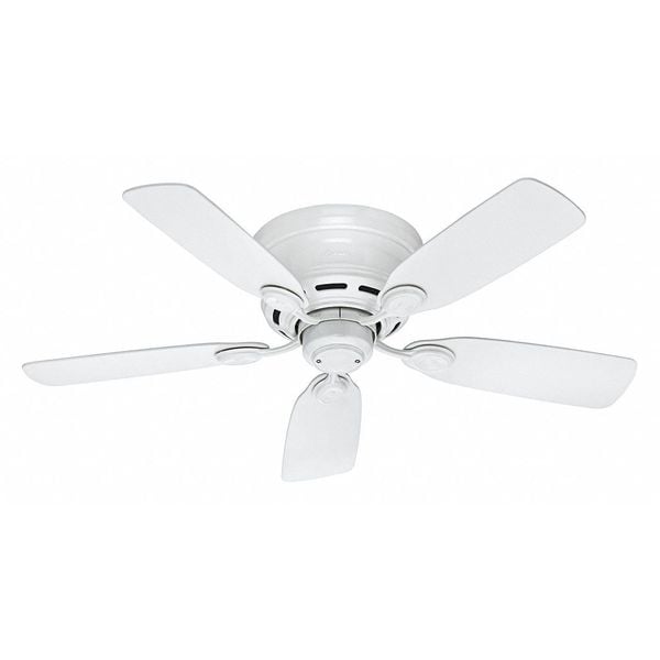 Hunter Decorative Ceiling Fan, 42 in Blade Dia, 5 Blades, 3 Speeds, 120V AC, White, 12.4" W - 51059