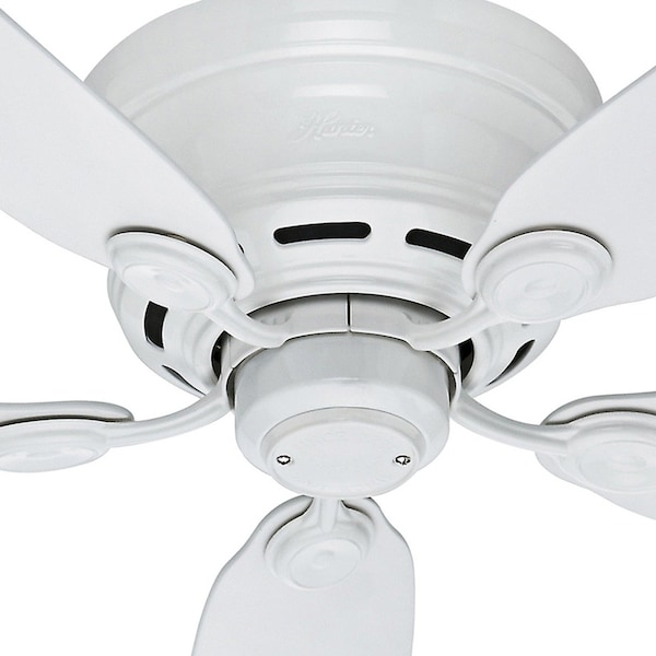 Hunter Decorative Ceiling Fan, 42 in Blade Dia, 5 Blades, 3 Speeds, 120V AC, White, 12.4" W - 51059