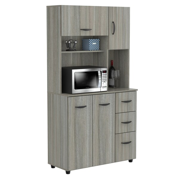 Inval Kitchen/Microwave Storage Cabinet 35.04 in. W x 15.35 in. D x 66.14 in. H in Smoke Oak - GCM-063