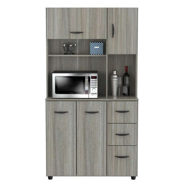 Inval Kitchen/Microwave Storage Cabinet 35.04 in. W x 15.35 in. D x 66.14 in. H in Smoke Oak - GCM-063