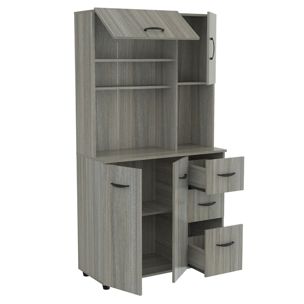 Inval Kitchen/Microwave Storage Cabinet 35.04 in. W x 15.35 in. D x 66.14 in. H in Smoke Oak - GCM-063
