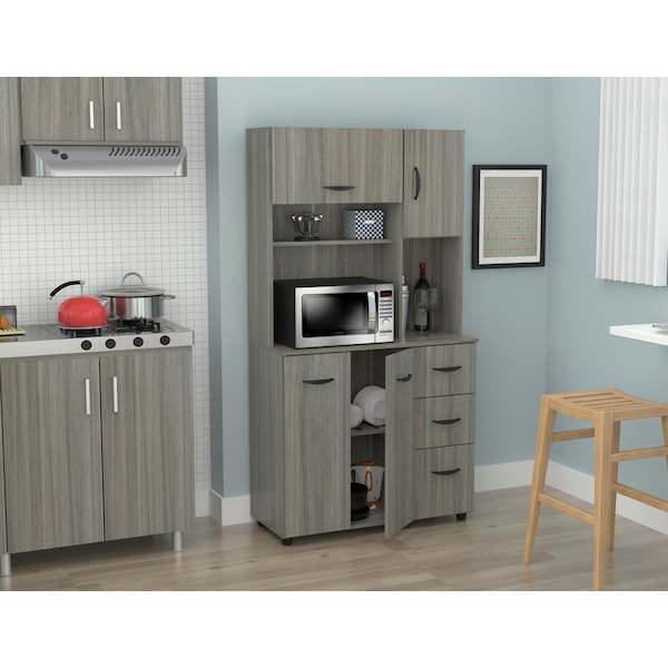 Inval Kitchen/Microwave Storage Cabinet 35.04 in. W x 15.35 in. D x 66.14 in. H in Smoke Oak - GCM-063
