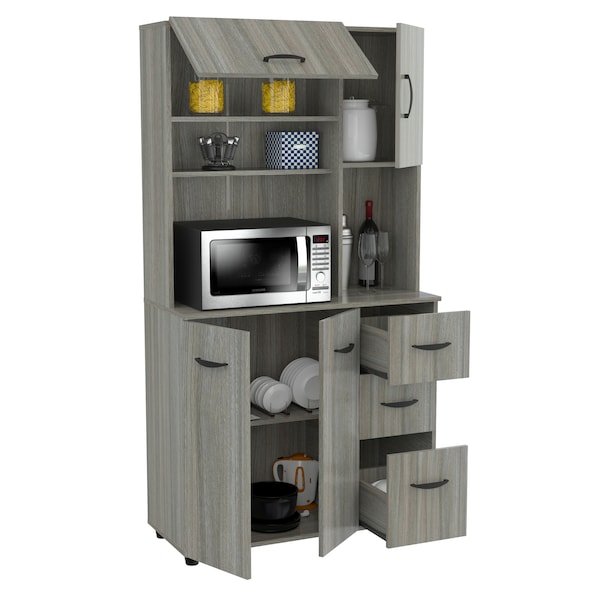 Inval Kitchen/Microwave Storage Cabinet 35.04 in. W x 15.35 in. D x 66.14 in. H in Smoke Oak - GCM-063