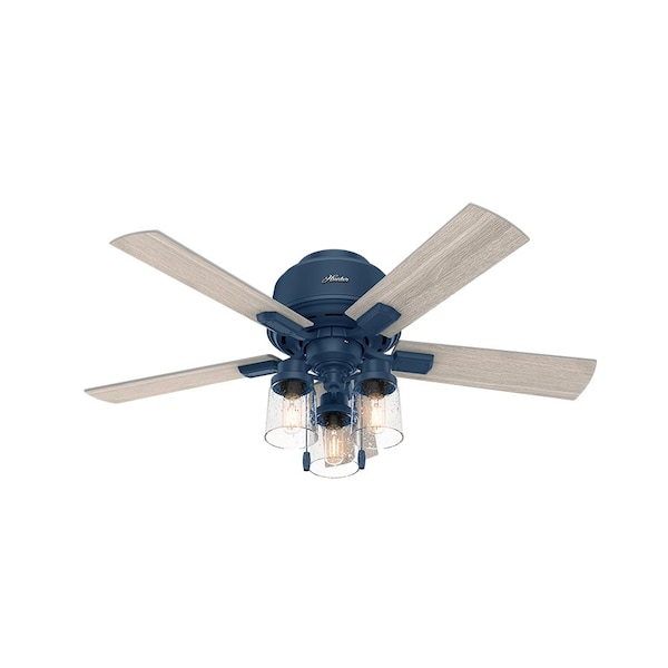 Hunter Low Profile Ceiling Fan, 5 Blades, 3 Speeds, 120, Indigo Blue - 50326