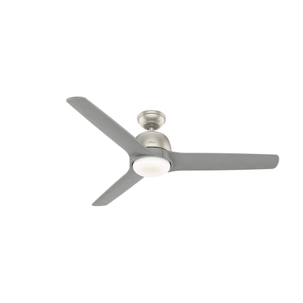 Hunter Decorative Ceiling Fan, 54 in Blade Dia, 3 Blades, 6 Speeds, 120, Matte Nickel - 59424