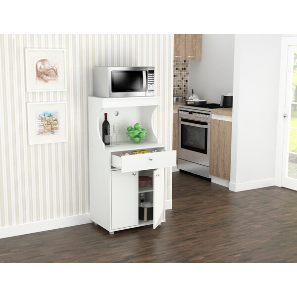 Inval Kitchen/Microwave Storage Cabinet 23.6 in. W x 17.1 in. D x 50 in. H in White - GCM-061