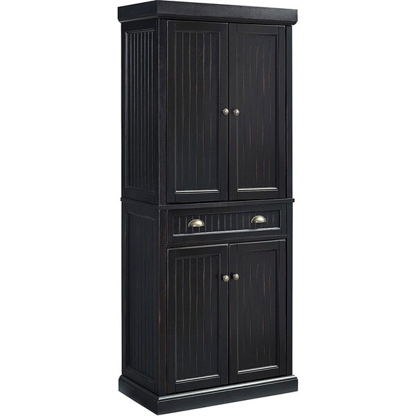 Crosley Seaside Kitchen Pantry Cabinet - Distressed Black - CF3103-BK