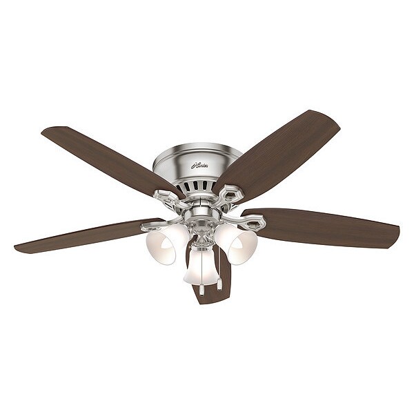Hunter Decorative Ceiling Fan, 56 in Blade Dia, 5 Blades, Variable Speeds, 120V AC, Brushed Nickel - 53328
