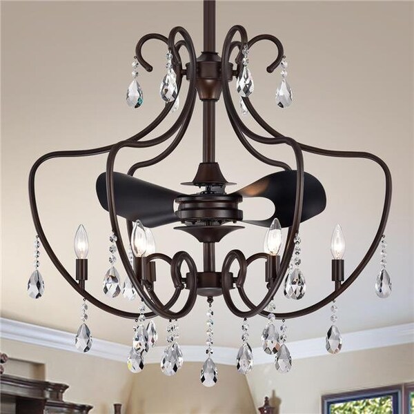 Warehouse Of Tiffany Warehouse of Tiffany CFL-8460AB 31 in. Lasmin Antique Bronze 3-Blade Fandelier; Black - CFL-8460AB