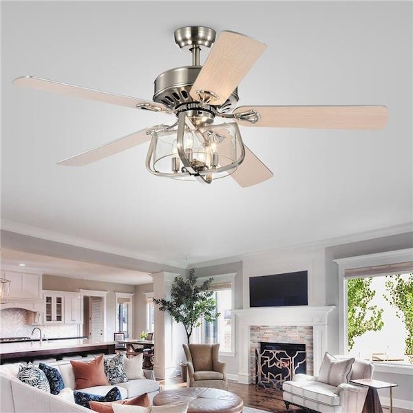 Warehouse Of Tiffany Warehouse of Tiffany CFL-8428REMO-SN Mari Indoor Remote Controlled Ceiling Fan with Light Kit; Silver - CFL-8428REMO/SN