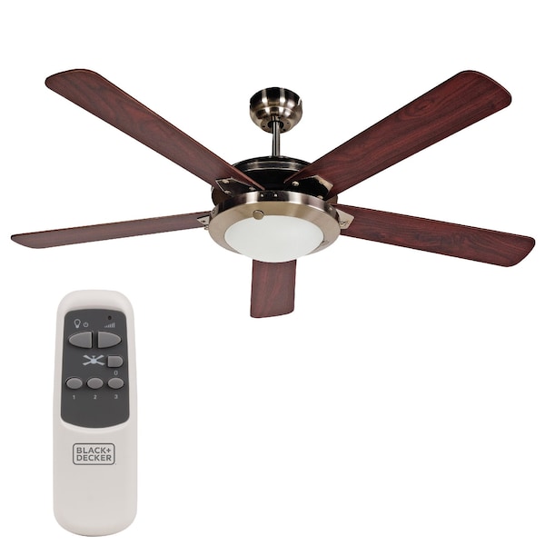 Black & Decker 52 5 - Blade Retractable Blades Ceiling Fan with Pull Chain and Light Kit Included - BCF5211R