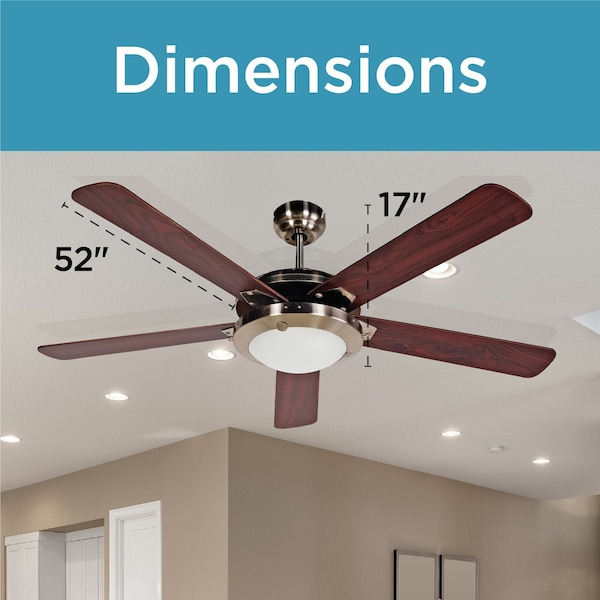 Black & Decker 52 5 - Blade Retractable Blades Ceiling Fan with Pull Chain and Light Kit Included - BCF5211R