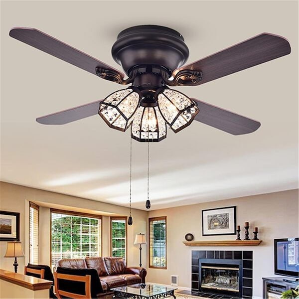 Warehouse Of Tiffany 42 in. Tarudor 3-Light Indoor Hand Pull Chain Ceiling Fan, Bronze - CFL-8173AB