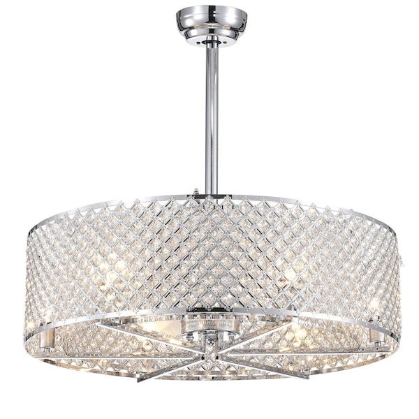 Warehouse Of Tiffany CFL-8235REMO-CH 29 in. Miyaka 6-Light 3-Blade Lighted Ceiling Fan with Crystal Shade, Silver Chrome - CFL-8235REMO/CH