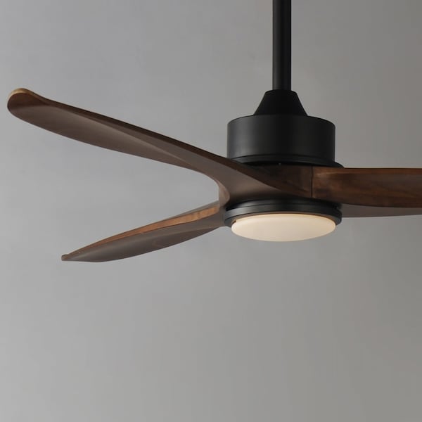 Maxim Lighting Woodwind 52'' Solid Wood Blade Fan w LED Light Kit, Black - 88831BK
