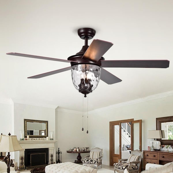 Warehouse Of Tiffany CFL-8206-ORB 26 in. Josalie 3-Light Indoor Hand Pull Chain Ceiling Fan, Bronze - CFL-8206/ORB