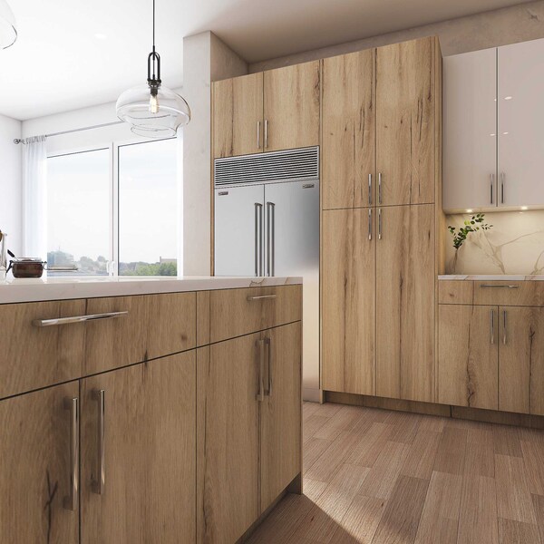 Cambridge Radiance 30 in. W x 24 in. D x 90 in. H Ready to Assemble Slab Pantry Kitchen Cabinet in Light Oak - SA-TP3090-LO-KIT