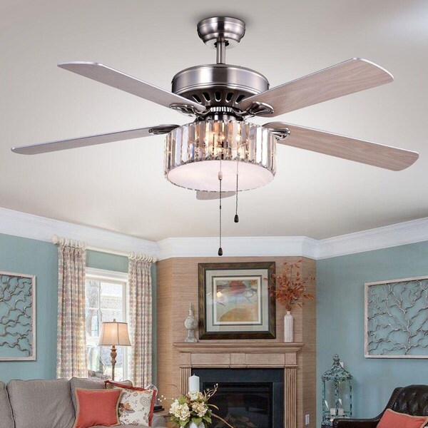 Warehouse Of Tiffany 52 in. Kimalex 3-Light Indoor Hand Pull Chain Ceiling Fan, Silver - CFL-8174SN
