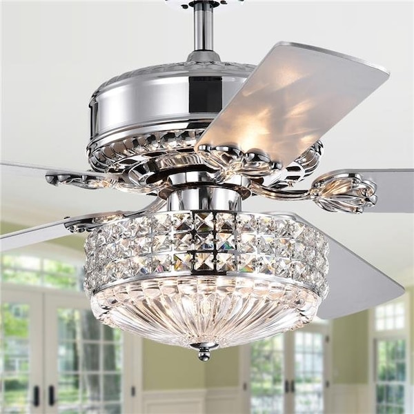 Warehouse Of Tiffany Warehouse of Tiffany CFL-8371REMO-CH 52 in. Gremane Lighted Ceiling Fan with Crystal Shade; Chrome - CFL-8371REMO/CH