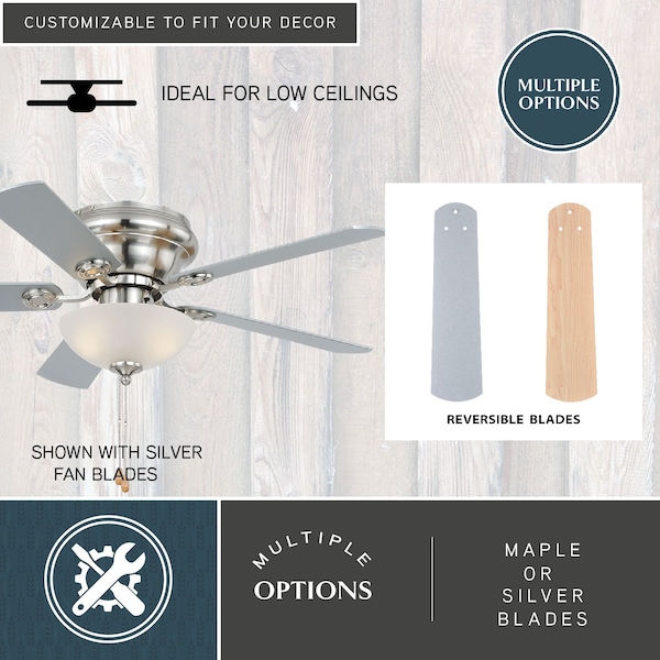 Vaxcel Expo 42 inch Flush Mount Satin Nickel Ceiling Fan with LED Light Kit - F0023