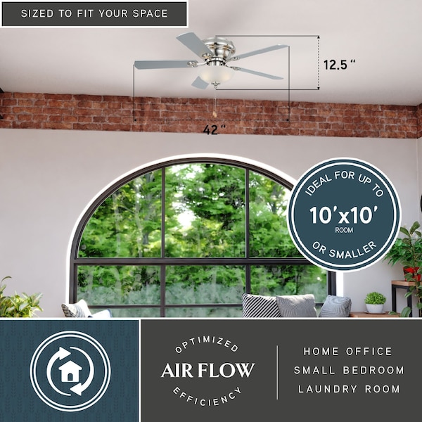 Vaxcel Expo 42 inch Flush Mount Satin Nickel Ceiling Fan with LED Light Kit - F0023