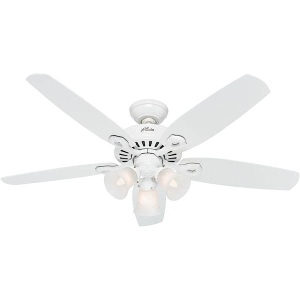 Hunter Decorative Ceiling Fan, 52 in Blade Dia, 5 Blades, 3 Speeds, 120V AC, Snow White - 53236