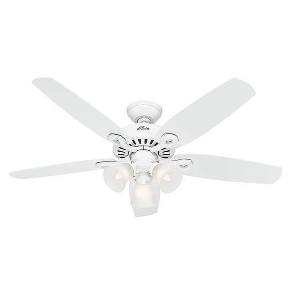 Hunter Decorative Ceiling Fan, 52 in Blade Dia, 5 Blades, 3 Speeds, 120V AC, Snow White - 53236
