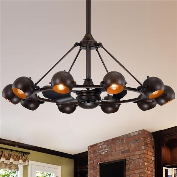Warehouse Of Tiffany Warehouse of Tiffany CFL-8462AB 39 in. Maxe Antique Bronze 3 Blade Fandelier with Branched Eyeball Shades; Black - CFL-8462AB