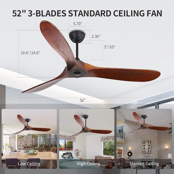 Bansa Rose 52in Black Indoor/Outdoor Ceiling Fan, Remote with Timer, 3 Blade - XY-M5203DC