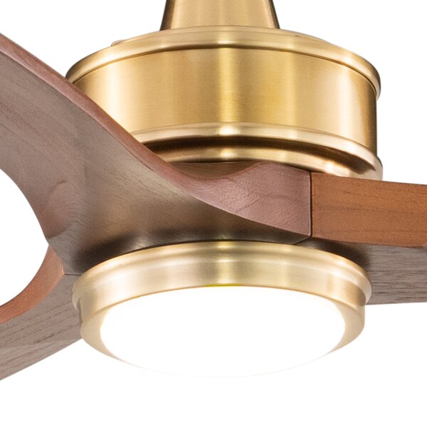 Vaxcel Curtiss Satin Brass Mid-Century Modern MCM Wood Propeller Ceiling Fan with LED Light Kit and Remote - F0097