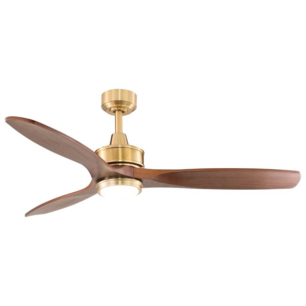 Vaxcel Curtiss Satin Brass Mid-Century Modern MCM Wood Propeller Ceiling Fan with LED Light Kit and Remote - F0097