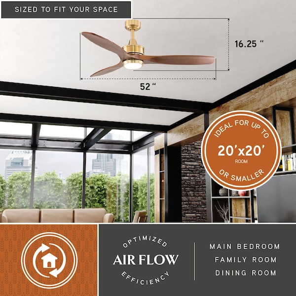 Vaxcel Curtiss Satin Brass Mid-Century Modern MCM Wood Propeller Ceiling Fan with LED Light Kit and Remote - F0097
