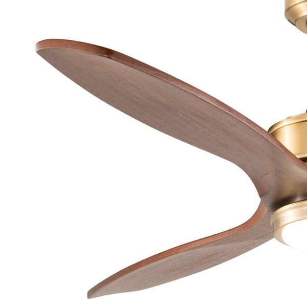 Vaxcel Curtiss Satin Brass Mid-Century Modern MCM Wood Propeller Ceiling Fan with LED Light Kit and Remote - F0097
