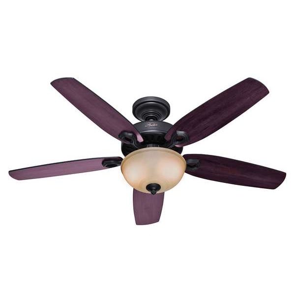 Hunter Decorative Ceiling Fan, 52 in Blade Dia, 5 Blades, 3 Speeds, 120V AC, New Bronze - 53091