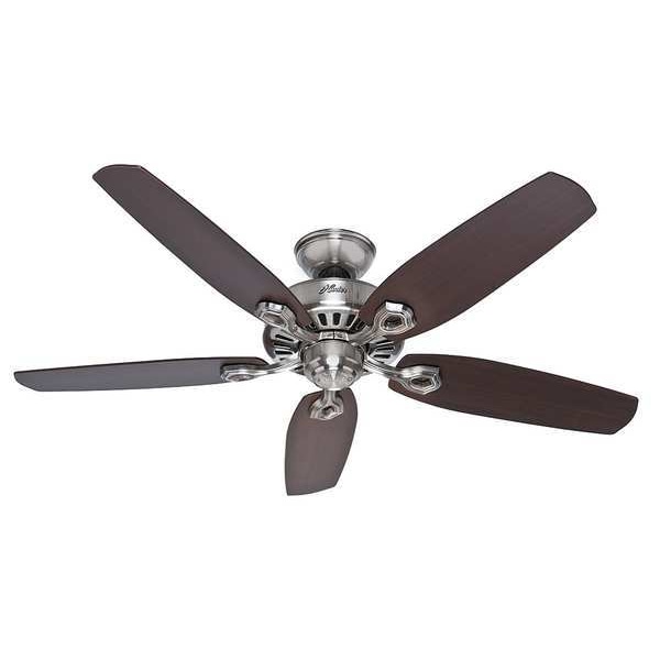 Hunter Decorative Ceiling Fan, 52 in Blade Dia, 5 Blades, 3 Speeds, 120V AC, Brushed Nickel - 53241
