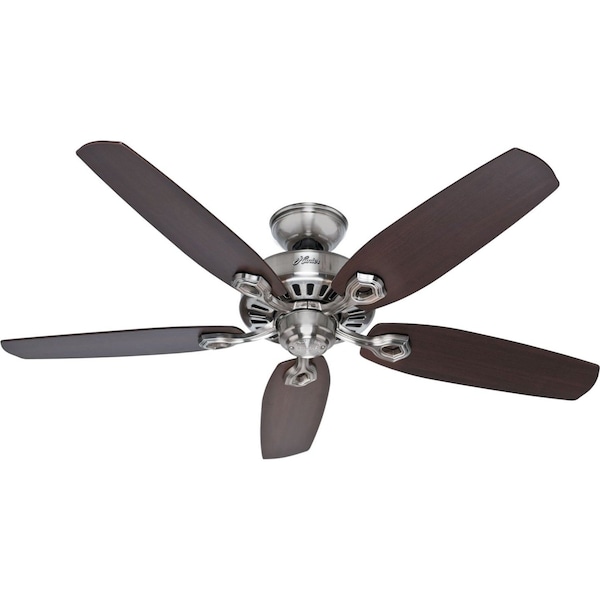 Hunter Decorative Ceiling Fan, 52 in Blade Dia, 5 Blades, 3 Speeds, 120V AC, Brushed Nickel - 53241