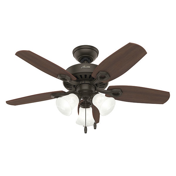 Hunter Decorative Ceiling Fan, 42 in Blade Dia, 5 Blades, 3 Speeds, 120V AC, New Bronze - 52107