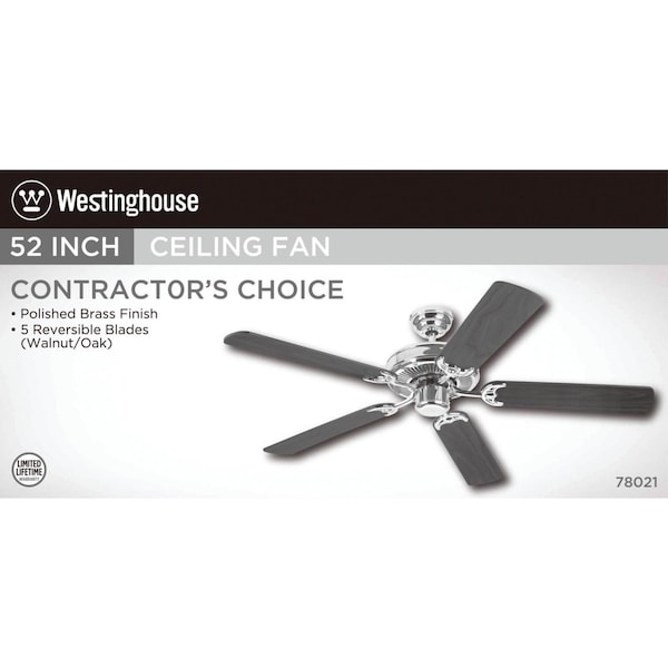 Westinghouse Westinghouse Contractor's Choice 52 in. Polished Brass Brown Indoor Ceiling Fan - 78021