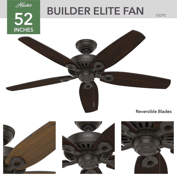 Hunter Hunter Builder Elite 52 in. New Bronze Indoor and Outdoor Ceiling Fan - 53292