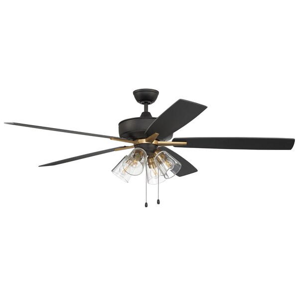 Craftmade 60in super Pro 104 in Flat Black/satin Brass w/ Black Walnut/Flat Black Blades - S104FBSB5-60BWNFB