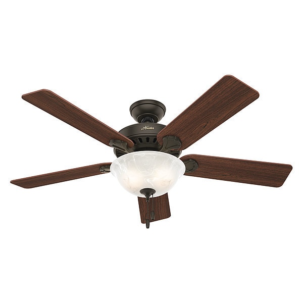 Hunter Decorative Ceiling Fan, 52 in Blade Dia, 5 Blades, 3 Speeds, 120V AC, New Bronze - 53250