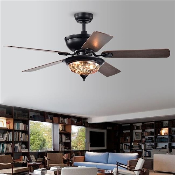 Warehouse Of Tiffany Warehouse of Tiffany CFL-8420REMO-FB 52 in. Micago Indoor Remote Controlled Ceiling Fan with Light Kit; Black - CFL-8420REMO/FB