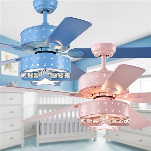 Warehouse Of Tiffany Warehouse of Tiffany CFL-8404REMO-P 52 in. Funder Star & Crescent Lighted Ceiling Fan; Pink - CFL-8404REMO/P