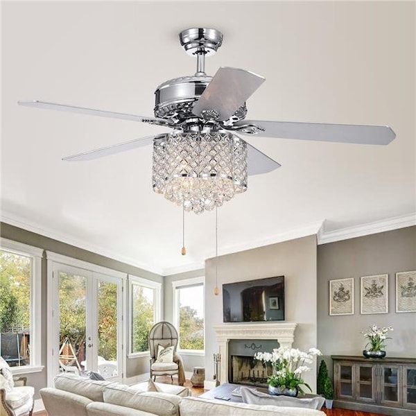 Warehouse Of Tiffany Warehouse of Tiffany CFL-8316CH 52 in. Deidor 3-Light Indoor Hand Pull Chain Ceiling Fan; Chrome - CFL-8316CH